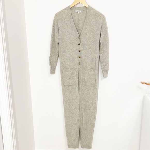 MADEWELL Cashmere Jumpsuit Heather Gray Button Front Size XS-Small Like New! - Picture 2 of 5